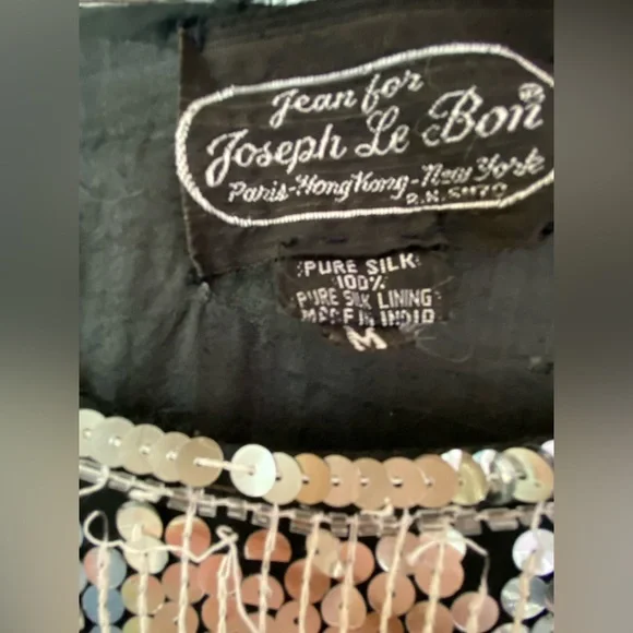 Jean for Joseph Le Bon 100% Silk Sequined Silver & Black Long Sleeve Top Medium - Picture 4 of 9